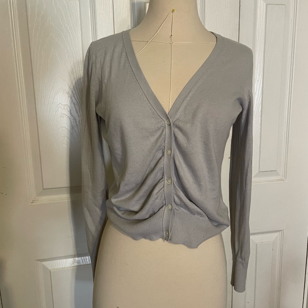 Gray V-Neck Button-Up Cardigan 100% cotton